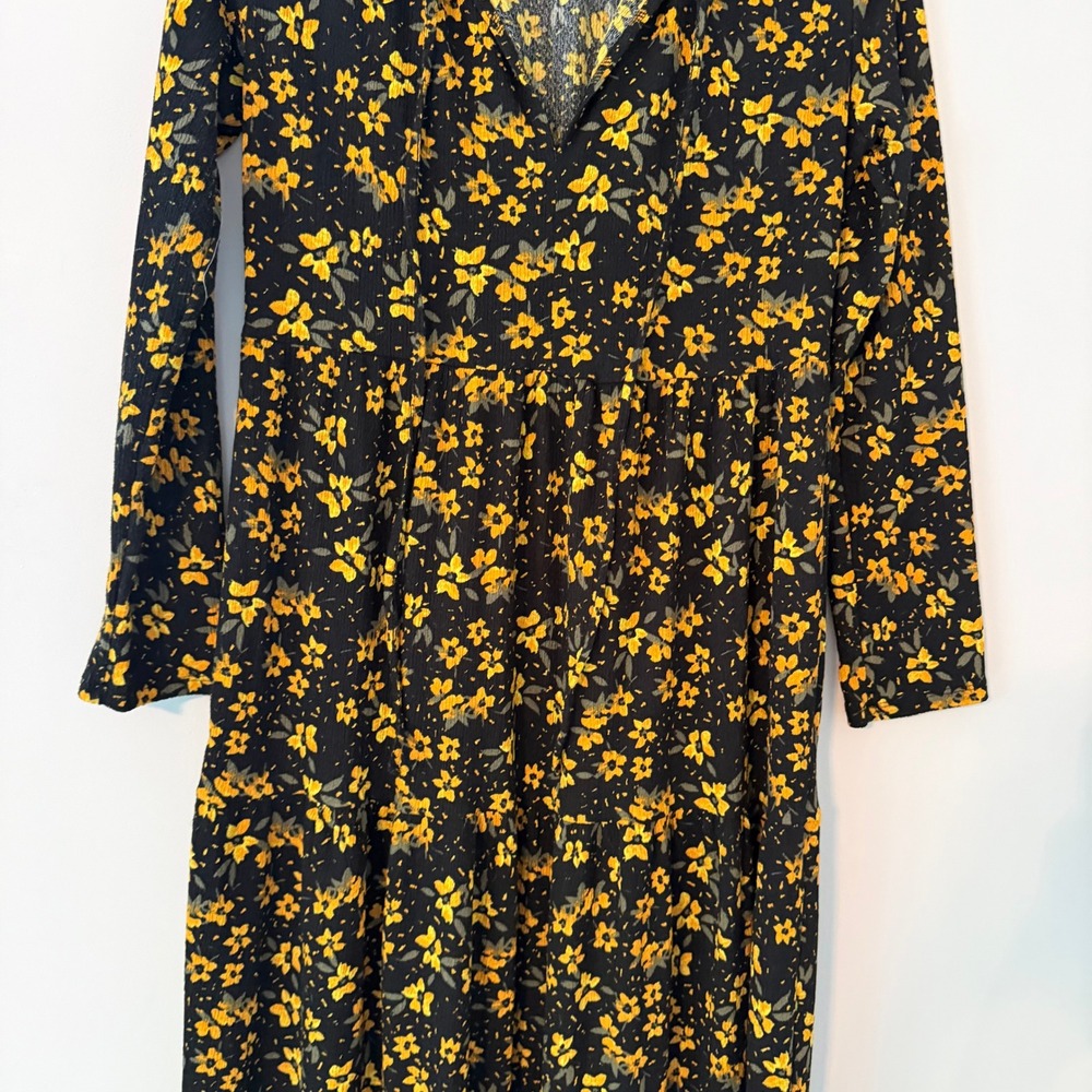 Free People Boho Floral Tiered Maxi Dress Black Yellow Womens Large - Picture 3 of 8